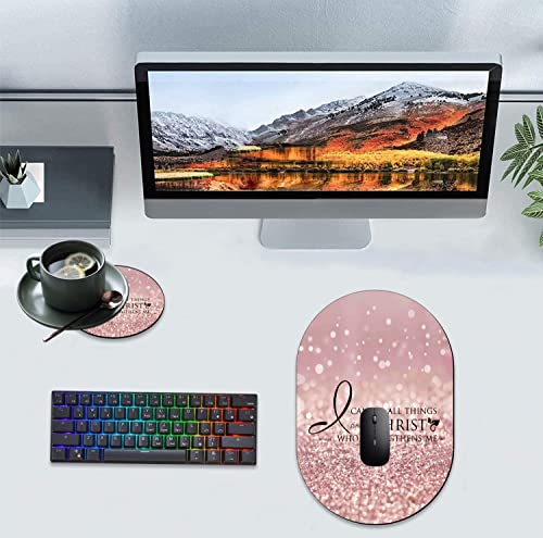 Personality Mouse Pad with Coaster Set, Bible Verse Pink Philippians 4-13 Fashion Design Mouse Pad Non-Slip Rubber Gaming Mouse pad Computer Laptop - color: Bible Verse Pink Philippians 4 -13