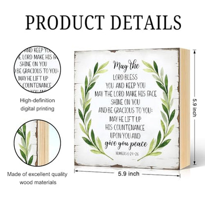 May The Lord Bless You Wood Block Plaque Box Sign 5.9 * 5.9 - color: white022