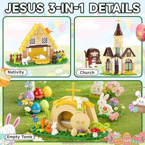 Jesus Christian Nativity 3-in-1 Building Blocks Set, Jesus Resurrection