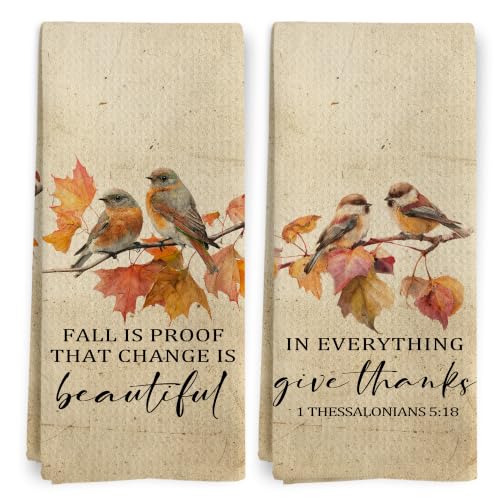 Fall Christian Bird Kitchen Dish Tea Towels 16x24 Inch Set of 2 - color: Bible-1