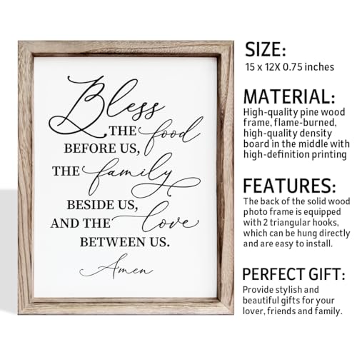 Christian Wooden Wall Sign, Dining Room Decors, Farmhouse Decor for Kitchen, Rustic Home Decor, Framed Wall Plaque Sign 15 * 11.5 inches, Bless the Food Before Us - color: Christian 14