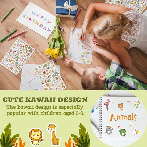 LINAYE 24 Sheets Cute Kawaii Stickers Pack - 1500PCS Adhesive Animal Stickers for Kids, Girls, Classroom - style: Kawaii Animal 24 Sheets