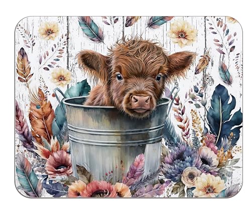 OFlich Highland Cow Mouse Pad - Floral, 9.5x7.9 Inch, Reddish Brown, Polyester & Polyurethane, Non-Slip Base, Office & Gaming - color: Cow 5