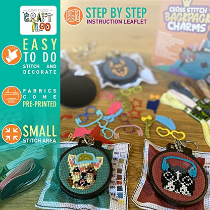Dogs Cross Stitch Kits for Kids - 5 Stamped Beginner Needlepoint Sets - color: Dogs
