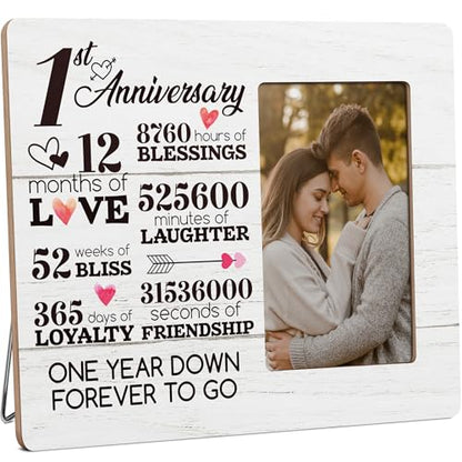 1 Year Anniversary Picture Frame, Gifts for Couple Wife Husband, One Year Anniversary Frame Gifts for Her Him Girlfriend Boyfriend Wooden Picture Frames, 4x6 inch Photo - color: Navy