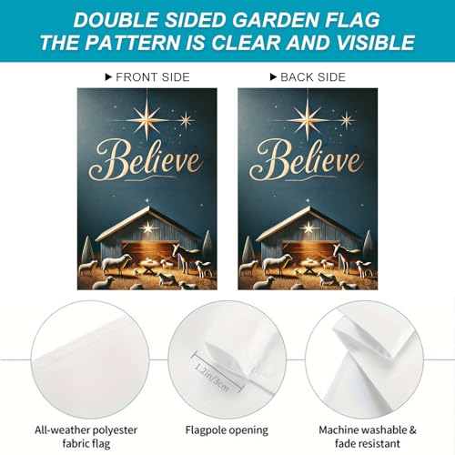 BlissYard Christmas Nativity Scene Garden Flag 12x18 Inch Polyester - color: Starry Night Stable