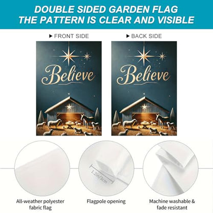 BlissYard Christmas Nativity Scene Garden Flag 12x18 Inch Polyester - color: Starry Night Stable