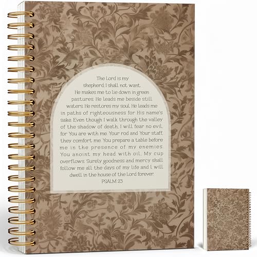PSALM 23 Bible Verse Christian Notebook Journal - Christian Gifts for Women, Vintage Floral Inspirational Bible Journal Notebooks for Note Taking, Bible Study, Prayer & Church Notes, A5 Spiral Notebook (Christian -Brown) - color: Christian -Brown