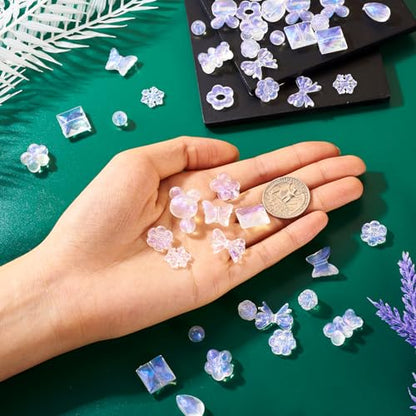 FASHEWELRY 120pcs Clear Acrylic Beads Transparent Mixed Cute Beads for Bracelets, Glitter Powder Bear Bowknot Rabbit Flower Pony Beads Bulk for DIY Keychain Necklace Jewelry Making - color: Clear, 12 Style