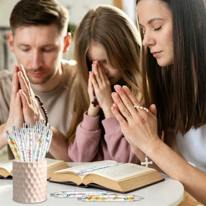 30 Pcs Christian Pens Religious Ballpoint Pen Inspirational Quotes Bible Verse Pens Christian Gifts for Women Sunday School Church Coworker Office Supplies - style: Bibleflower