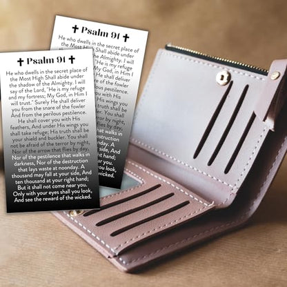 Psalms 91 Prayer for Protection Wallet Cards 30pk 2x3.5” Verses Black Gray Ombre Design New Drivers Pocket Encouragement Minimalist Modern