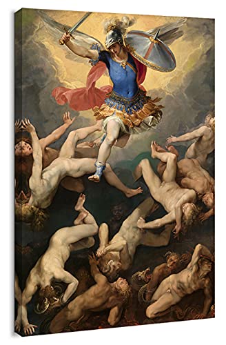artprints1stop Canvas Print Wall Art - Archangel Michael and the Rebel Angels by Giuseppe Cesari - 12x18 inches - color: Archangel Michael and the Rebel Angels, size: 18"L x 12"W