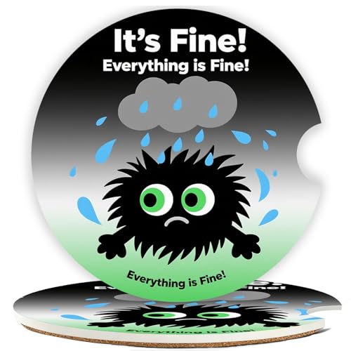 Ceramic Car Cup Holder Coasters Set of 2, 2.56 in Little Monster - color: Rainy Day Little Monster