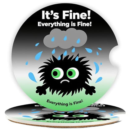 Ceramic Car Cup Holder Coasters Set of 2, 2.56 in Little Monster - color: Rainy Day Little Monster