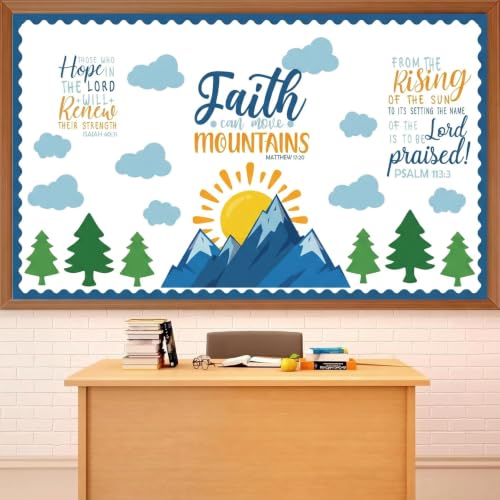 Sayglossy 49 Pcs Christian Bulletin Board Decor Set Faith Can Move Mountain - style: Faith Can Move Mountains