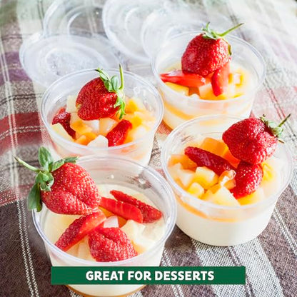 Freshware Plastic Portion Cups with Lids [4-Ounce, 100 Sets] - Souffle, Sampling, Sauce, Snack, Dressing, Jello Shot Cups, Plastic Containers, BPA Free - size: 4 oz - 100 sets