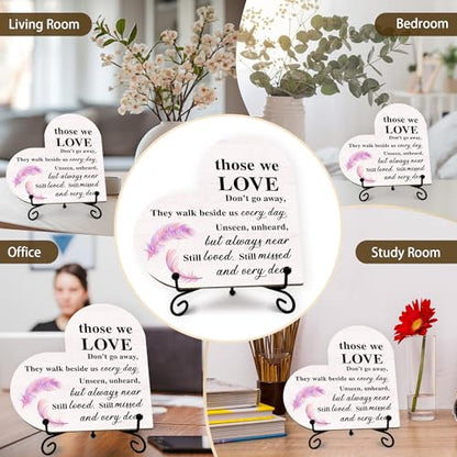 Sympathy Gifts for Loss of Loved One, Bereavement Memorial Funeral Grief Gift for Women, Wooden Heart Keepsake Remembrance of Mom Dad Family Member - E04 - color: Purple Those We Love Feather