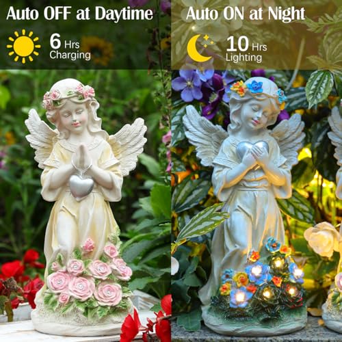 Angel Garden Statue 2Pcs,Love Heart Solar Decor with Warm Light - style: Heart Praying Angel