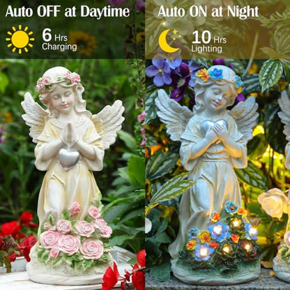 Angel Garden Statue 2Pcs,Love Heart Solar Decor with Warm Light - style: Heart Praying Angel