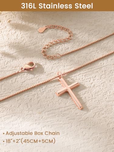 KeyStyle Cross Necklace for Women,Silver/Gold/Rose Gold Cross Pendant - color: 01-Small Cross-Rose Gold
