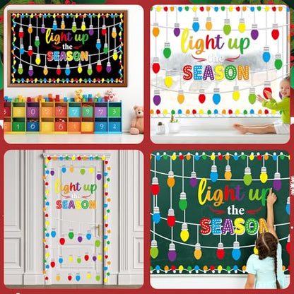 Christmas Bulletin Board Decorations Light Up The Season Classroom Paper Cutouts Christmas Light Bulb Inspirational Decor for Holiday Sunday School Classroom Chalkboard Wall Decor Teacher Supplies - style: Light Up The Season