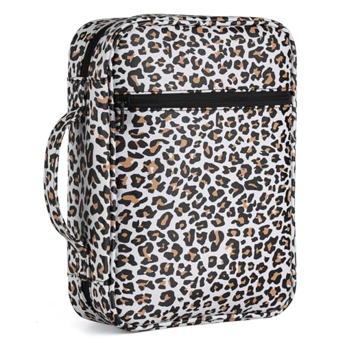 GERMUN Bible Cover with Durable Handle, Carrying Book Case Church Bag Bible, Protective with Zippered Pocket, Bible Study Accessories Supplies, Book Protector for Book Lovers, Leopard print - color: Leopard print