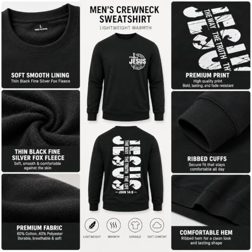 Jesus Sweatshirt For Men The Way The Truth The Life Christian Faith Hoodie - color: Black, size: Small
