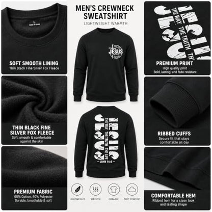 Jesus Sweatshirt For Men The Way The Truth The Life Christian Faith Hoodie - color: Black, size: Medium