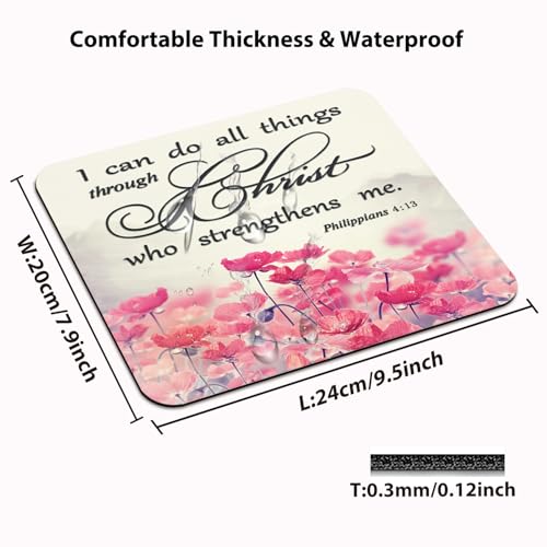 I Can Do All Things Christian Mouse Pad, Pink Lotus Inspirational Desk Mat - color: Cute Colorful Art Rec25