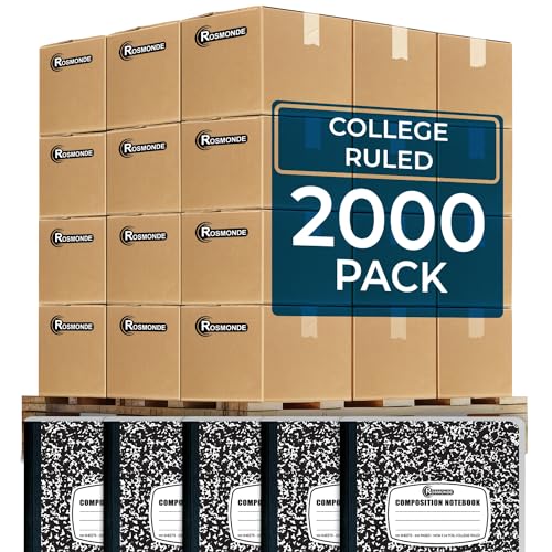 Rosmonde 2000 Pack Composition Notebooks Bulk, College Ruled, Black Marble - size: 2000 Pack | Full Pallet, style: Black Marble