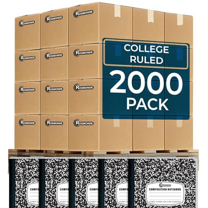 Rosmonde 2000 Pack Composition Notebooks Bulk, College Ruled, Black Marble - size: 2000 Pack | Full Pallet, style: Black Marble