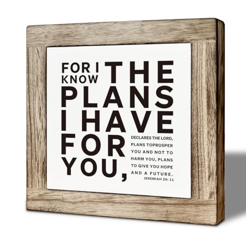 Christian Wooden Desk Decor Wooden Box Sign, Farmhouse Bible Verse Jeremiah 29:11 Tabletop Sign For Living Room Bedroom, Inspirational Religious Gift for Friends and Family 5.9x5.9 Inches - color: color07