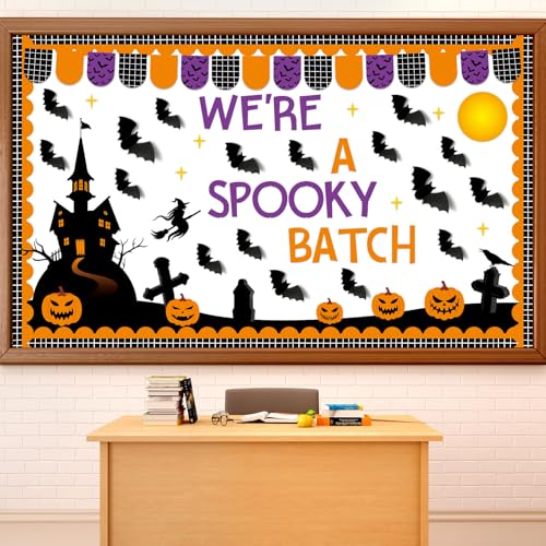 Halloween Bulletin Board Set 3D Halloween Bat Classroom Bulletin Board Pumpkin Castle Witches Paper Cutout Spooky Scary Decoration for Kid Holiday Home School Classroom Wall Chalkboard Decor - style: Halloween
