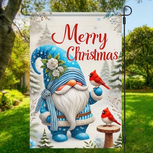 BlissYard Christmas Gnome Garden Flag 12x18 Inch Polyester - color: Gnome and Cardinals
