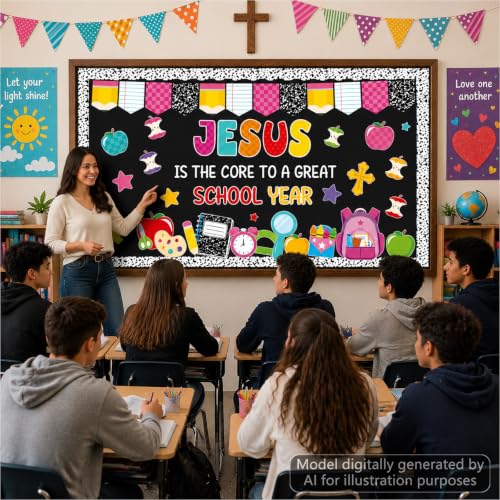 Back To School Religious Classroom Bulletin Board Christian Composition Theme Classroom Decor Jesus is The Core to a Great School Year Bulletin Board for Sunday Schools Teacher Nursery Door Wall Decor