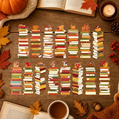 Fall Book Tracker Bookmarks - 150 Pcs Autumn Bookshelf Bookmark Pumpkin Maple Leaf Gnome Double-Sided Page Book Markers Gifts for Women Men Office Thanksgiving Reading Party Rewards Supplies - color: Autumn