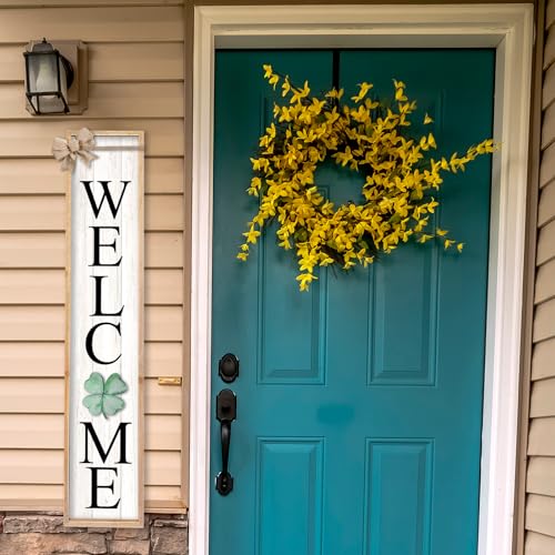 TQianJiang Interchangeable Welcome Sign Front Porch Standing 45"X9" Wood - color: Interchangeable Welcome (Wood White)