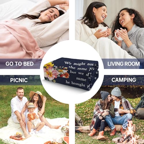 Christian Gifts for Women, Sister in Christ Floral Cross Blanket - color: Navy Blue