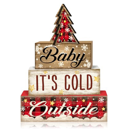 Britimes Tiered Tray Decor Set, 4 Pack, Wooden Table Sign, Plaid Farmhouse - color: Red