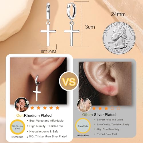 MILACOLATO 925 Sterling Silver Dangle Earrings for Women Hypoallergenic - color: silver-cross