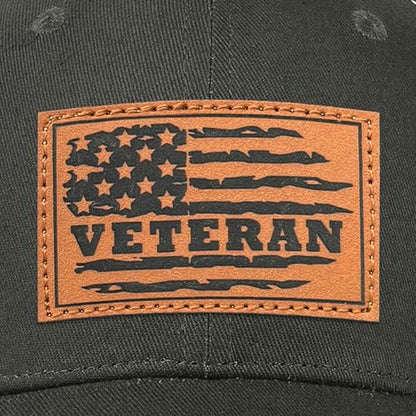 Hat for Men Women, Baseball Cap Gifts for Men Women, Adjustable Cotton Leather Patch Trucker Baseball Cap - color: Veteran-flag