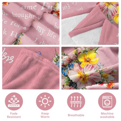 Christian Gifts for Women, Sister in Christ Floral Cross Blanket - color: Dusty Pink