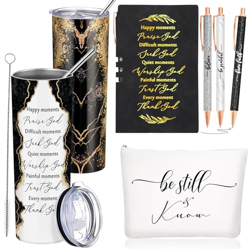 Domensi 6 Pcs Christian Gifts Set, 20 oz Tumbler Notepad Pens, black - color: Black