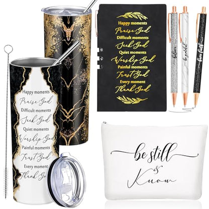 Domensi 6 Pcs Christian Gifts Set, 20 oz Tumbler Notepad Pens, black - color: Black