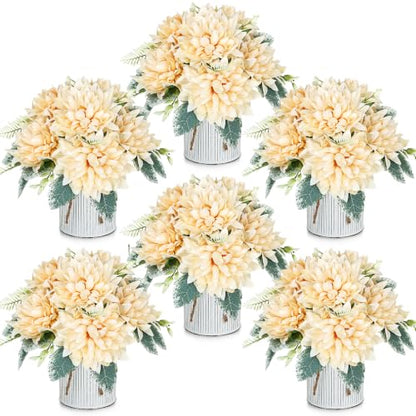 6 Set Pre-Made Flower Table Centerpieces (Champagne, 6 X Dahlias Table Centerpieces) - color: Champagne, size: 6 X Dahlias Table Centerpieces