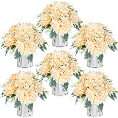 6 Set Pre-Made Flower Table Centerpieces (Champagne, 6 X Dahlias Table Centerpieces) - color: Champagne, size: 6 X Dahlias Table Centerpieces