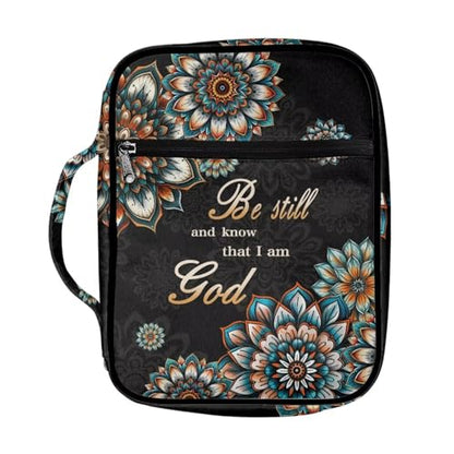 Suobstales Boho Mandala Print Bible Cover Carrying Book Case for Women Men Be Still and Know That I am God Lightweight Bible Bag Bible Protective with Handle and Zippered Pocket - color: Boho Mandala - Be Still and Know That I Am God