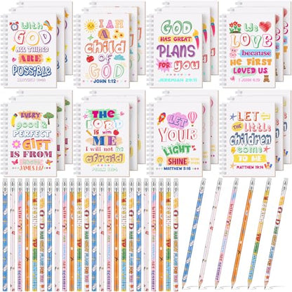 Crtiin 48 Pcs Christian Notepads Pencil Set, Kids School Bible Gifts, White - color: White, style: White Jesus