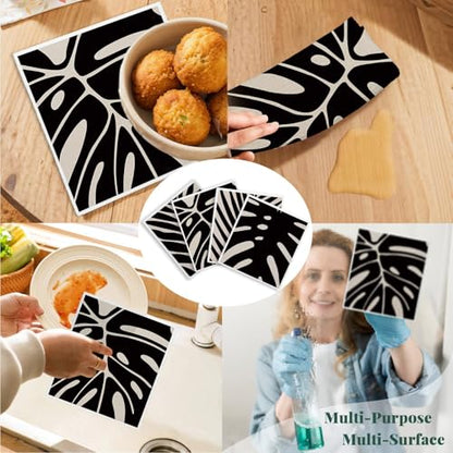 Swedish Dishcloths for Kitchen, Boho Botanical Floral Swedish DishCloths, Papaya Reusable Paper Towels Washable, 4 Pcs Dish Towels for Kitchen Party Home Housewarming Cleaning Cloths - color: Flower 10