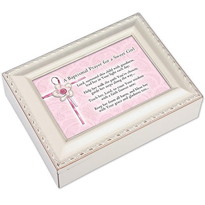 Cottage Garden Baptismal Prayer Keep Her from Harm Ivory Rope Trim Jewelry Music Box Plays Jesus Loves Me